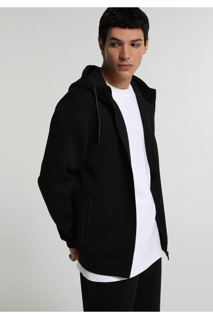 Regular Fit Hooded Plain Men's Black Sweatshirt