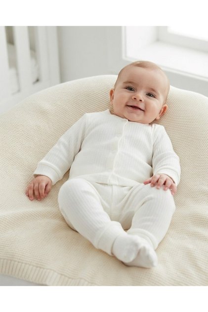 3-6-9-12 Months 100% Cotton Newborn Ribbed Bottom and Top Pajama Set with Snap Fasteners for Baby Girls and Boys