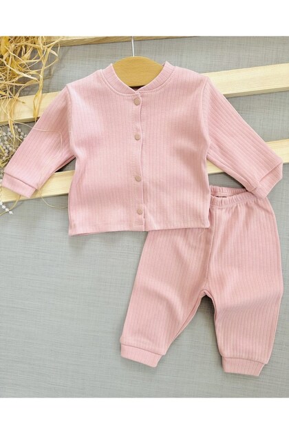 3-6-9-12 Months 100% Cotton Newborn Ribbed Bottom and Top Pajama Set with Snap Fasteners for Baby Girls and Boys