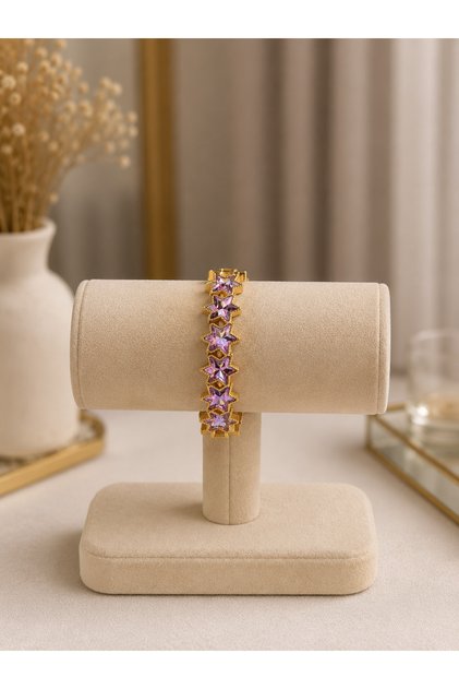 Flexible Gold Bracelet with Colorful Star Detail – Elegant and Stylish Jewelry for Women