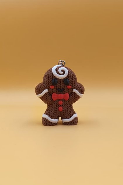 Cute Cookie Man Keychain with Knitted Pattern (Plastic) - Bag Ornament Charm