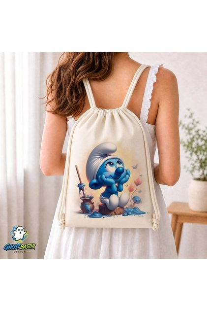 Smurfs Drawstring Linen Bag C319