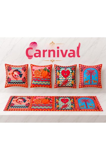 Carnaval 5 Piece Runner Set Raschel Velvet Mediterranean Decoration Set
