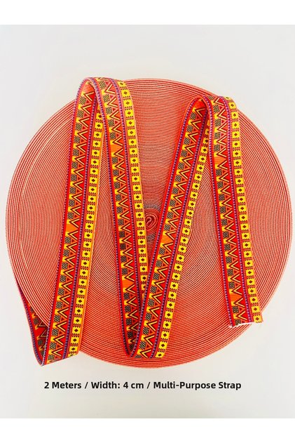2 Meters Width 4 cm Orange Geometric Retro Patterned Bag Strap, Column, Belt, Multi-Purpose Ribbon