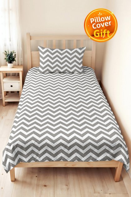 Gray Zigzag Geometric Youth Room Single Pique Set-Modern White 160X220Cm Quilted Bedspread