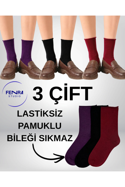 Women's 3-Piece Cotton Seamless Elastic Socks Purple Black Claret Red