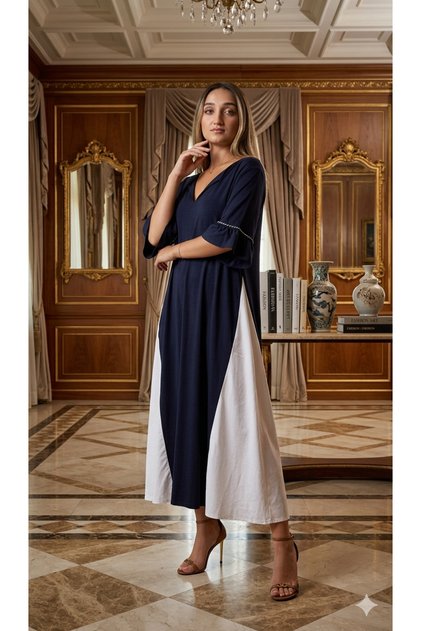 Women's Navy Blue Judge Collar Dress
