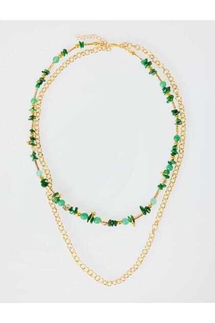 Green Color Bead Figured Double Adjustable Necklace