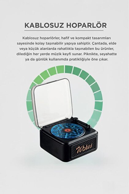 Torima Bluetooth Hoparlör Nostaljik Plak Görünümlü Işıklı AUX TF