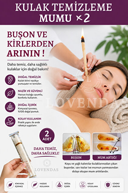 Lovendas Kulak Temizleme Mumu Çubuğu Ear Candle Doğal Boyasız