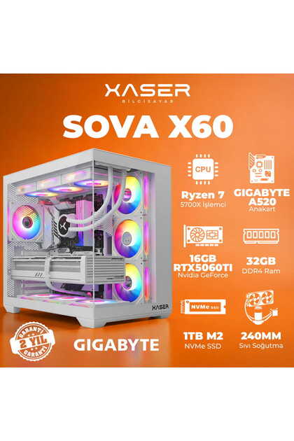 Xaser SovaX60 Ryzen 7 5700x 32GB Ram 1TB M.2 SSD 16GB RTX5060Ti