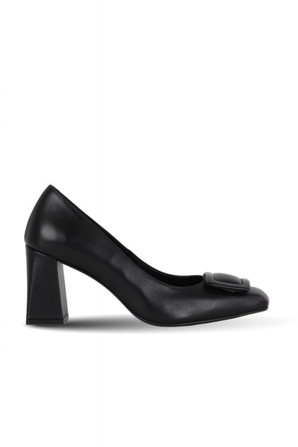 Black Leather Women's Heeled Shoes 39Wa2005