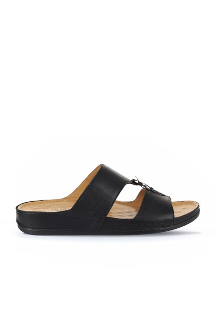 Black Leather Men's Flat Slippers 25Mt2360