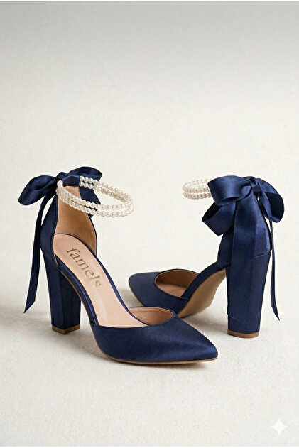 navy blue dress shoes for wedding Famels Bow-Tie Heeled in Satin with Pearls and Barettes, Evening Shoes NWT Forever 21, Black SS In Stock Size:10 B(M) US This set includes a