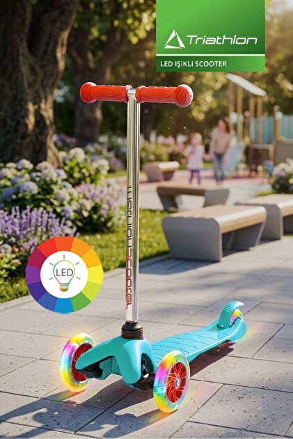 Triathlon T 137 Scooter 7 Renk LED Işıklı Tekerlekli Turkuaz Mavi