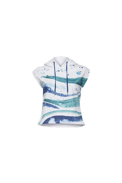 Wave Sleeveless Hooded White Women's Sweatshirt