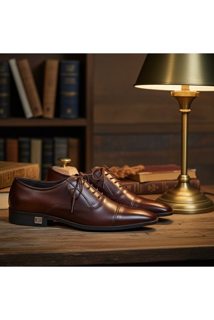 Oxford Shoes Genuine Leather Captoe Chocolate Brown