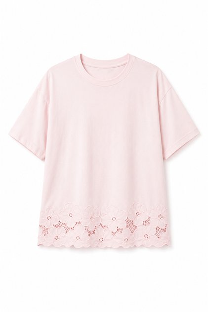 Pink Hem White Work T-Shirt