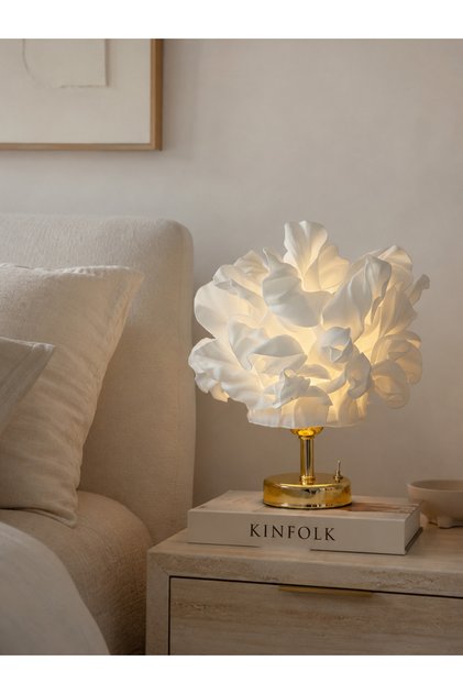 Beyaz Atelier Tasarım Kablosuz Pilli Masa Lambası - Alt Parlak Gold