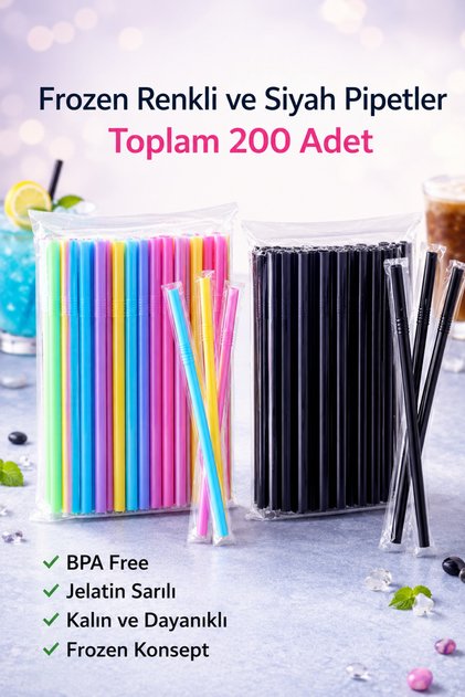 Colorful and Black Bellowsed Gelatin Frozen Straws, Pack of 200