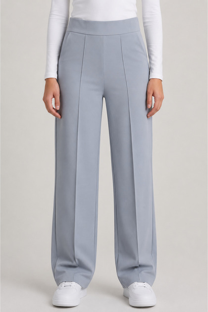 Gray High-Waisted Women's Palazzo Trousers with Pockets