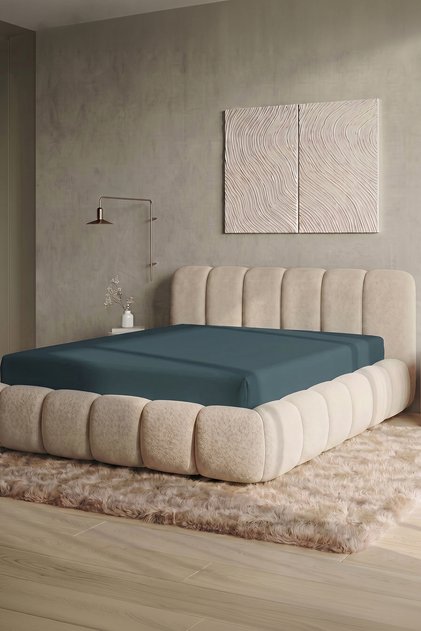 190 Gsm, 95% Cotton 5% Elastane Single Jersey Fitted Sheet Double Size 160-180X200 cm - Petrol Blue