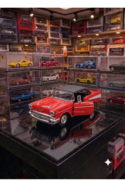 CHEVROLET CHEVY 1957 KLASIK MODEL METAL ARABA ORIGINAL DİECAST ARABA KAPILAR AÇILIR 12CM KIRMIZI