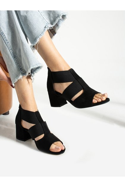 FANCY Black Suede Heeled Women's Shoes