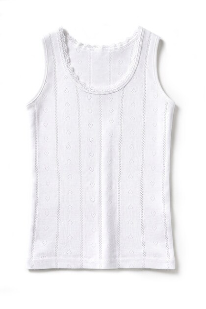 Girl's 100% Cotton Undershirt Ribbed Thick Strap Jacquard Pattern Breathable Fabric (8014)