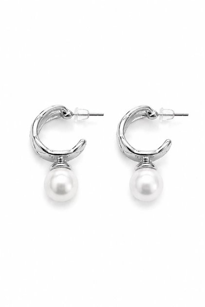 Women's Earrings Lozenge Pattern Half Hoop Pearl 3cm Earrings