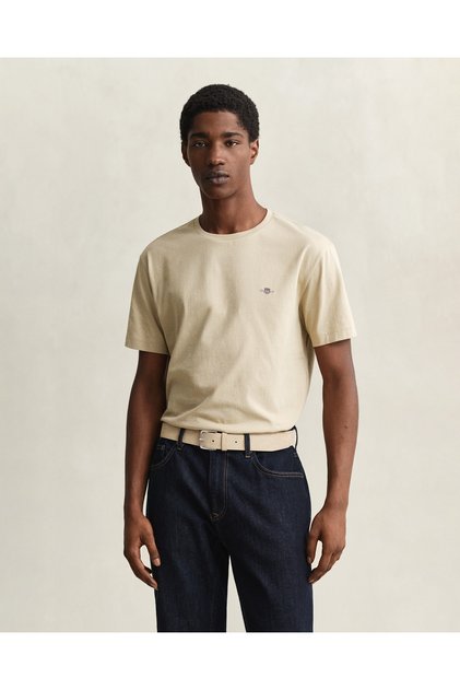 Erkek Bej Bisiklet Yaka Regular Fit Logolu T-Shirt
