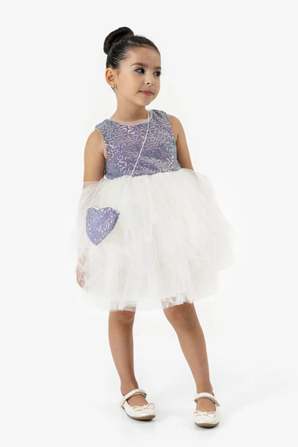 My Little One's Girls' Dress with Heart Patterned Bag - Purple