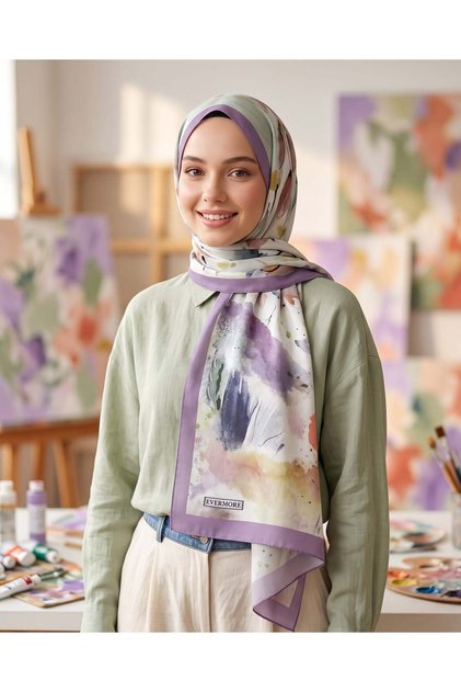 Fresh Shawl - Marbling Pattern - Em061-01 - Purple, Pink, Green