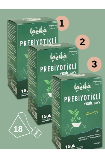 (3'LÜ SET) Avantajlı Prebiyotik Yeşil Çay Seti-(3 x 18 Biyoçözünür Piramit Poşet (3*27g)