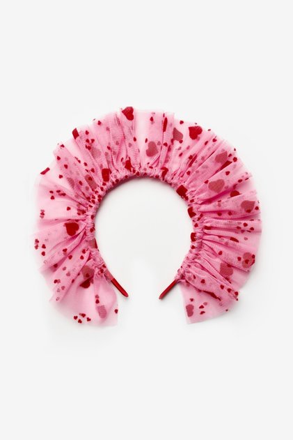 Pink Flock Heart Printed Girls' Tulle Crown