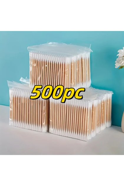 500pcs 500pcs Bamboo Double-Ended Cotton Swabs - Gentle for Ears & Makeup, Unscented