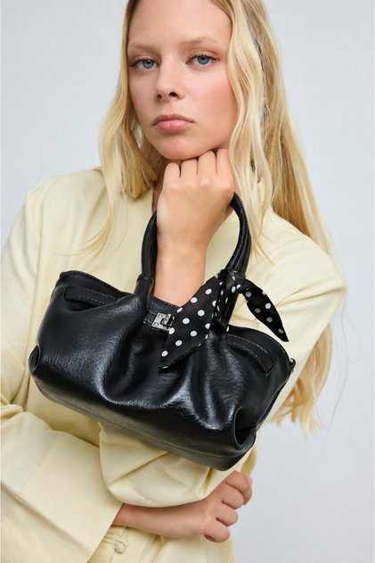 Pier Scarf Detailed Hand and Crossbody Bag Black