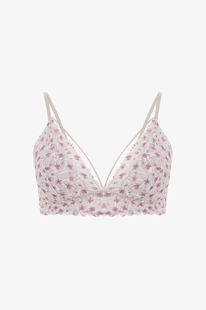 Beige Luna Floral Patterned Lace Underwire-Free Push up Bra