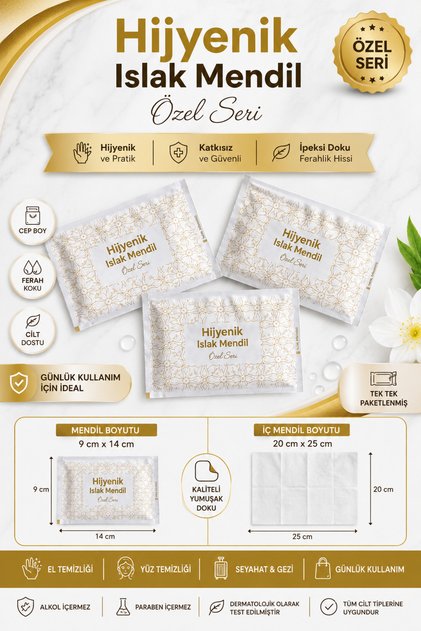 Tekli Islak Mendil (TEK KULLANIMLIK)9cm*14cm Özel Seri 100 Adet Karışık (İç Mendil 20cm*25cm)