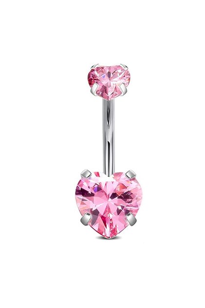 pink Heart ZC Surgical Steel Round Heart CZ Navel Belly Button Ring Piercing for women 14G Pink Purp
