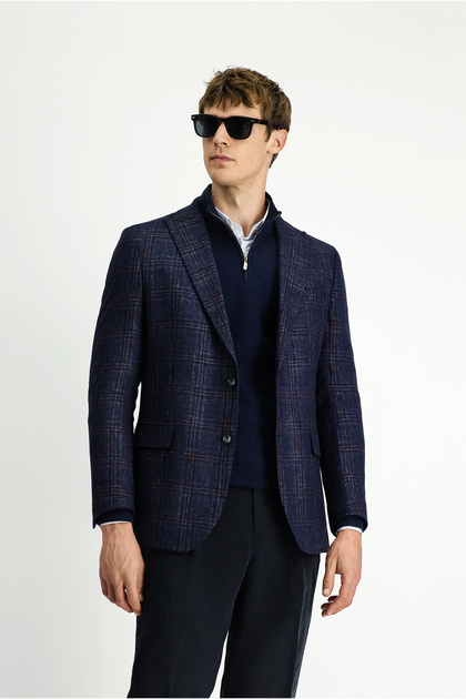 6 Drop Regular Fit Standard Cut Wool Plaid Jacket