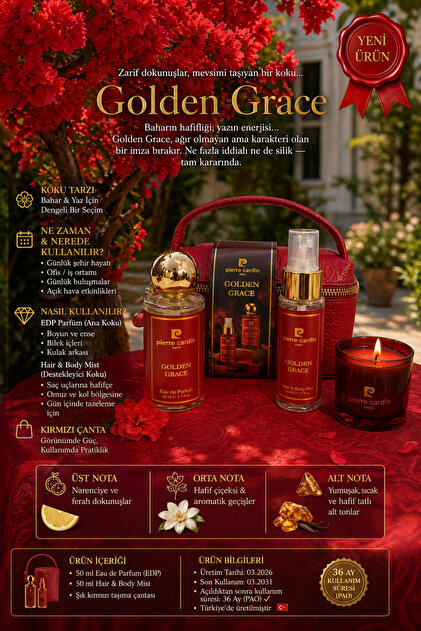 YENİ Golden Grace Kadın Parfüm Seti 50 ml EDP + Hair Body Mist 50 ml + Çanta