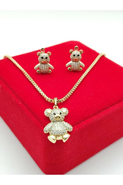 Set cu pandantiv Ursulet-placat cu aur 14k