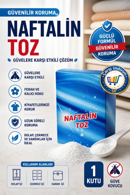1 Kutu Toz Naftalin Güve Kovucu Kıyafet ve Dolap Koruyucu