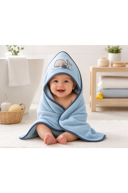 100X100 Organic Cotton Whale Patterned Baby Kids Bath Towel Swaddle