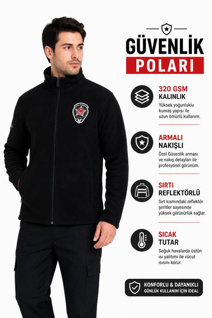 Erkek Özel Güvenlik Poları Siyah Özel Güvenlik Polar Kadın Erkek Özel Güvenlik Poları Reflektörlü Erkek Güvenlik Poları