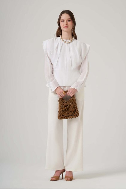 3012 Flounce Shoulder Detail Blouse – Ecru