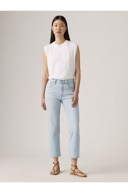 501 Cotton Regular Fit High Waist Straight Short Leg Jeans Denim Pants A7739