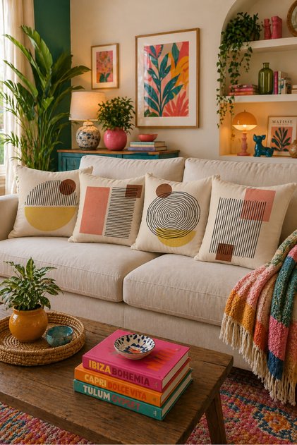 Modern Style Throw Pillow Covers Set of 4 Minimal Colorful Pattern