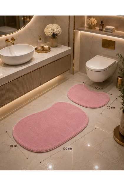2-Piece Bathroom Mat Set Stone Pattern Rabbit Hair 60X100 50X70